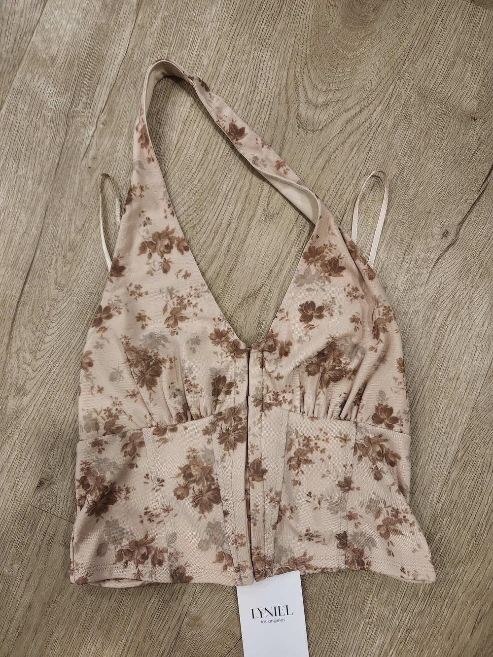Pink Floral V-Neck Halter Camisole
